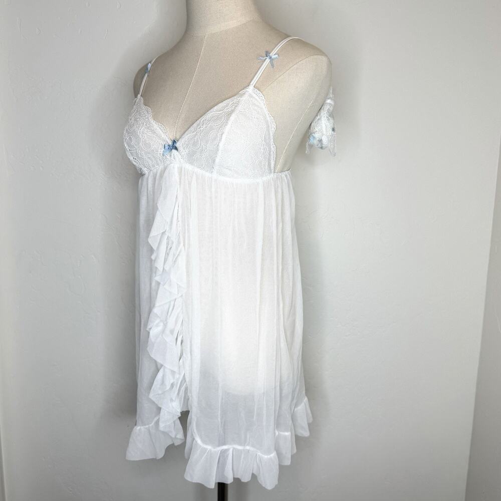 Cosabella Amore Babydoll Thong Panties Bridal Lingerie Set Medium White Blue